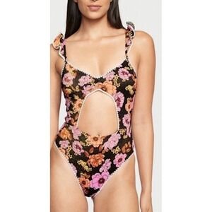 Victoria's Secret Monokini One Piece Floral Crochet Sparkle Open Bodice Size M